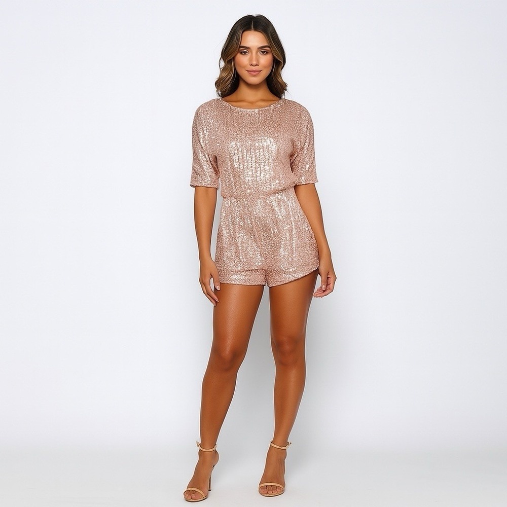 Juan Carlos‎ Pink Sequin Romper Bachelorette Birthday Party Vegas Bridal Size S